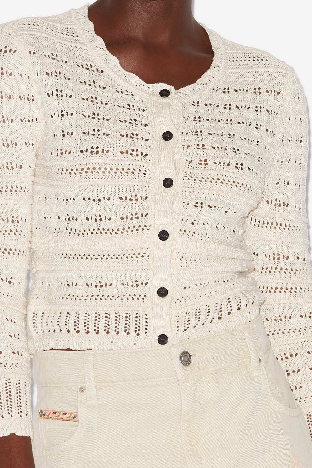 Ajaline 透かし編みニット ショートカーディガン - 生成り - Woman - 3