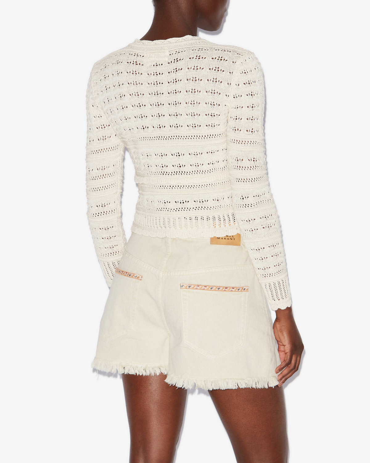 Ajaline 透かし編みニット ショートカーディガン - 生成り - Woman - 4