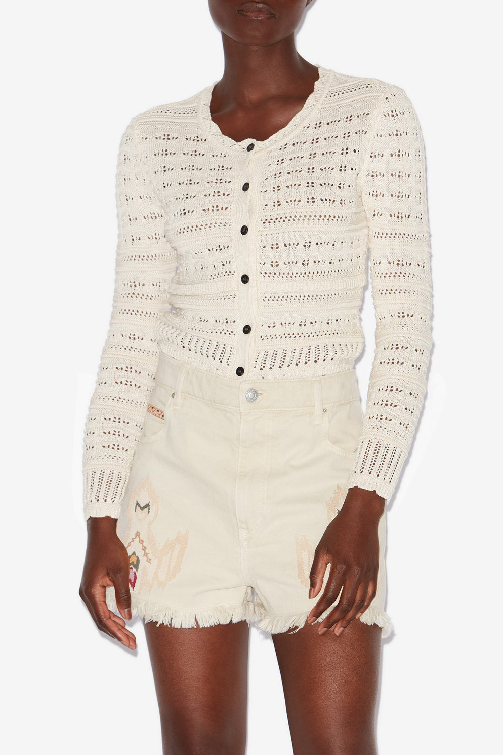 Ajaline 透かし編みニット ショートカーディガン - 生成り - Woman - 4