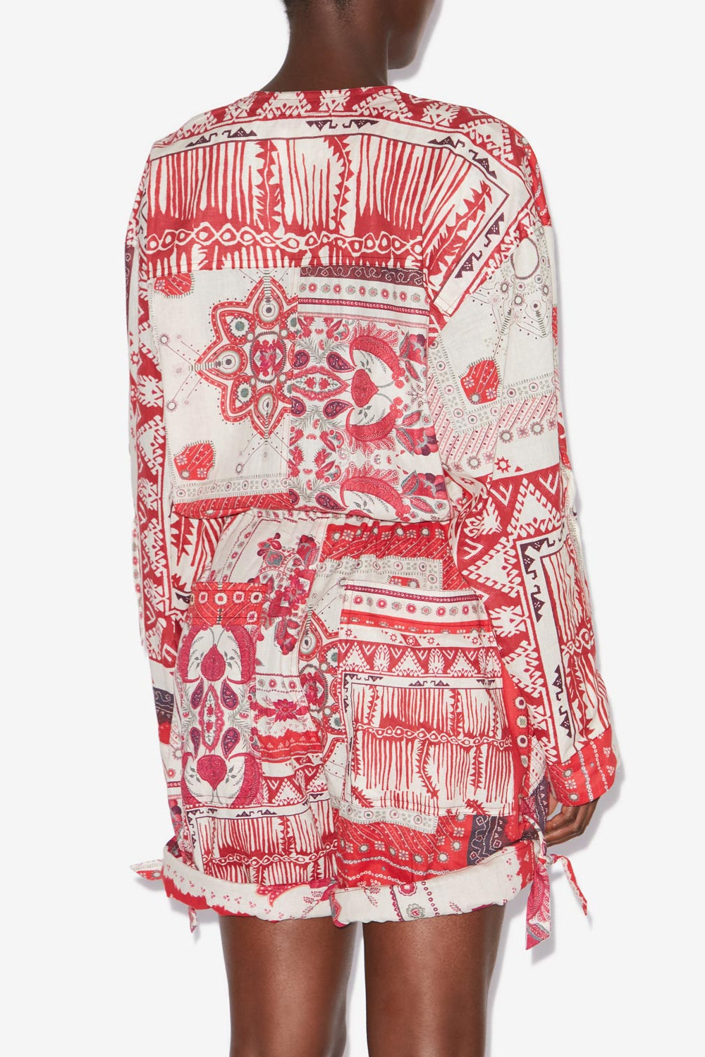 Niely printed cotton voile playsuit - Red and ecru - Woman - 5