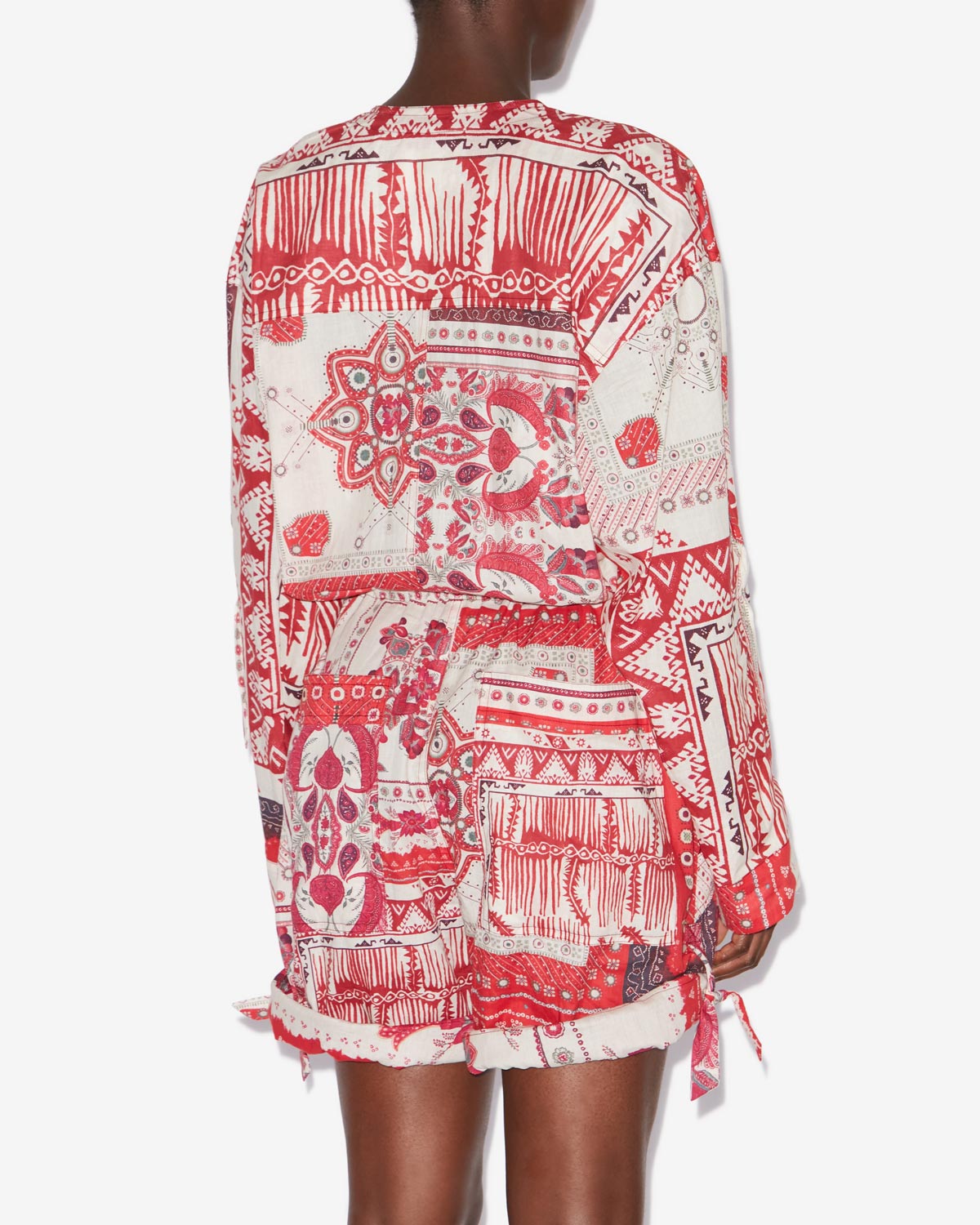 Mono corto de gasa de algodón estampado niely - Red and ecru - Woman - 4