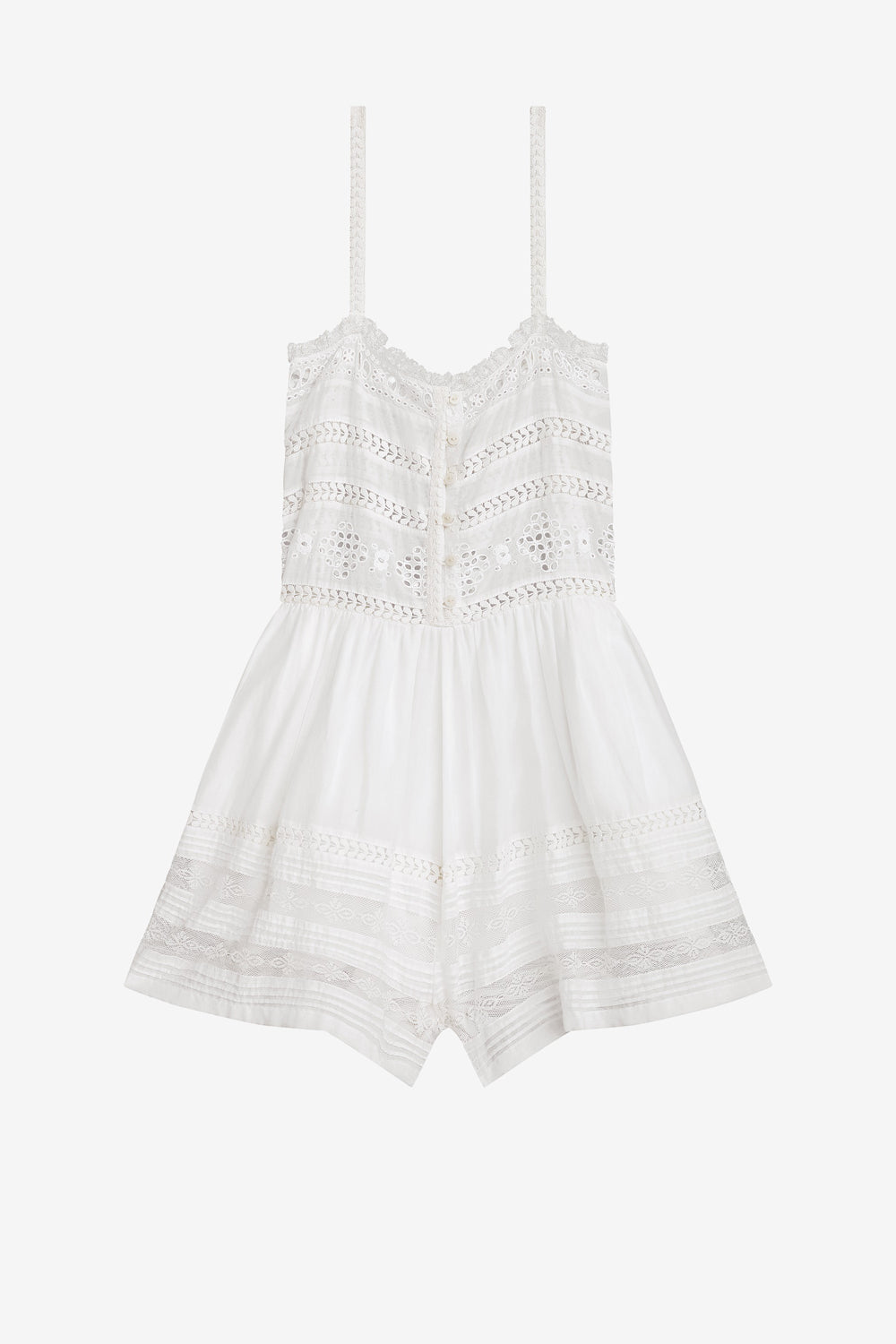 Tuta jumpsuit corta dylan in voile di cotone lavorato finemente - Bianco - Woman - 1