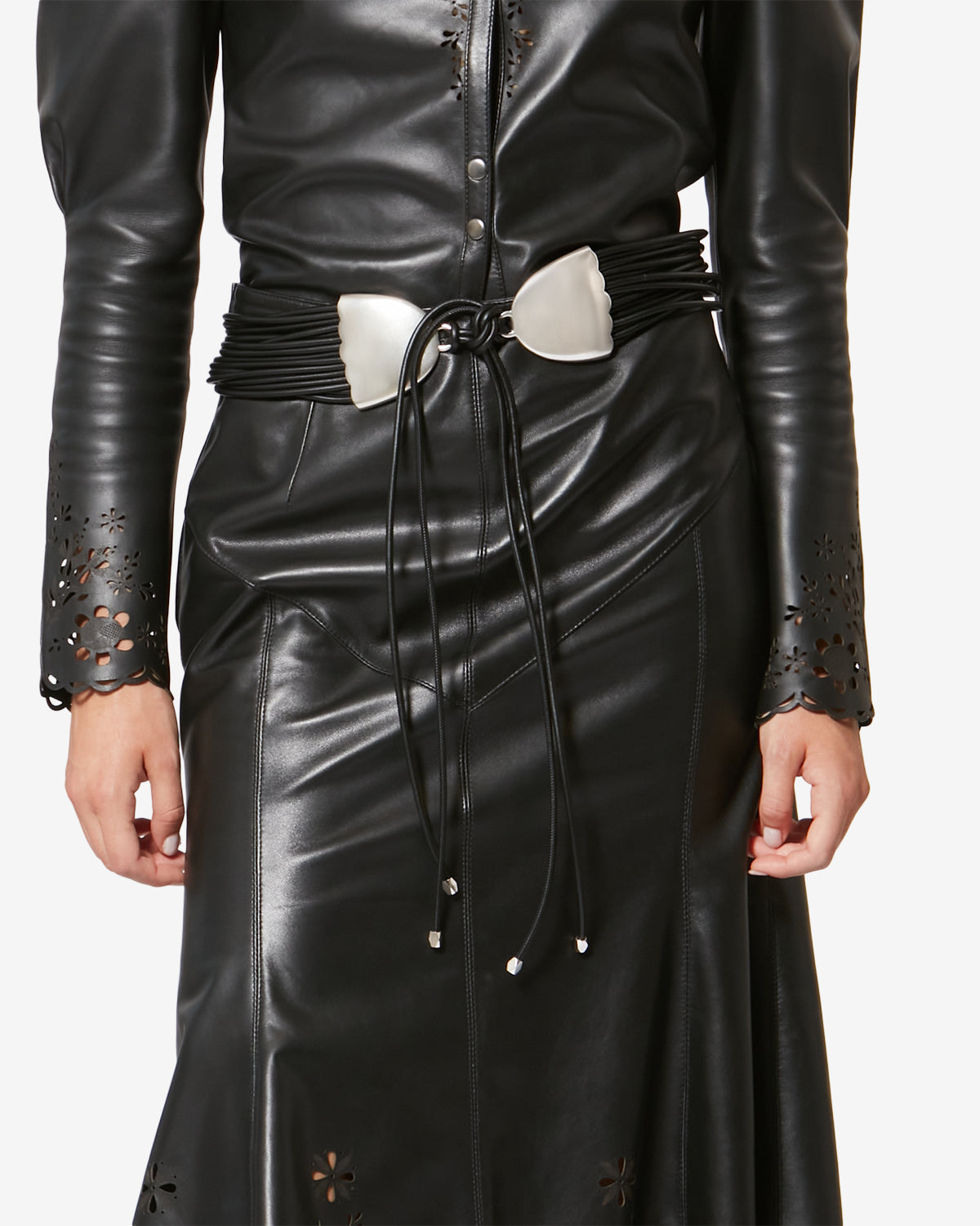 Cintura da annodare in pelle di agnello - Black and silver - Woman - 4