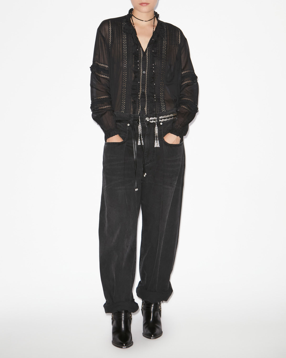 Chemise valda en voile de coton ouvragé - Noir - Woman - 1