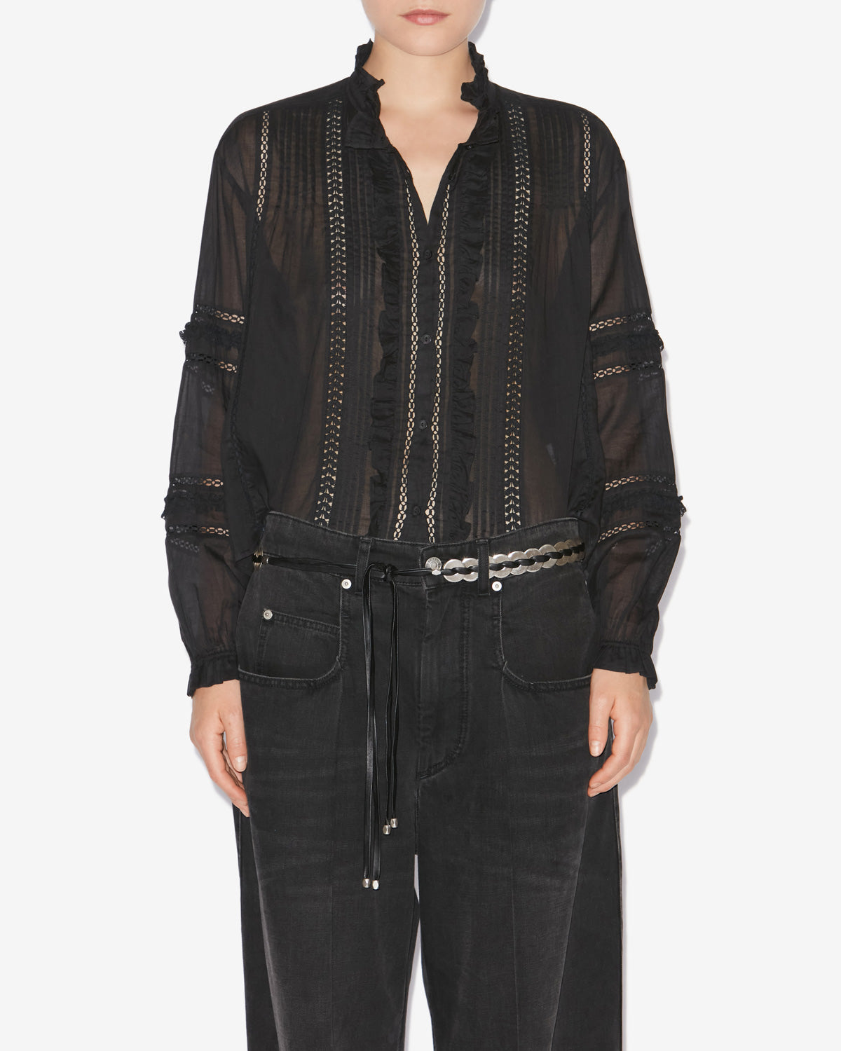 Chemise valda en voile de coton ouvragé - Noir - Woman - 3