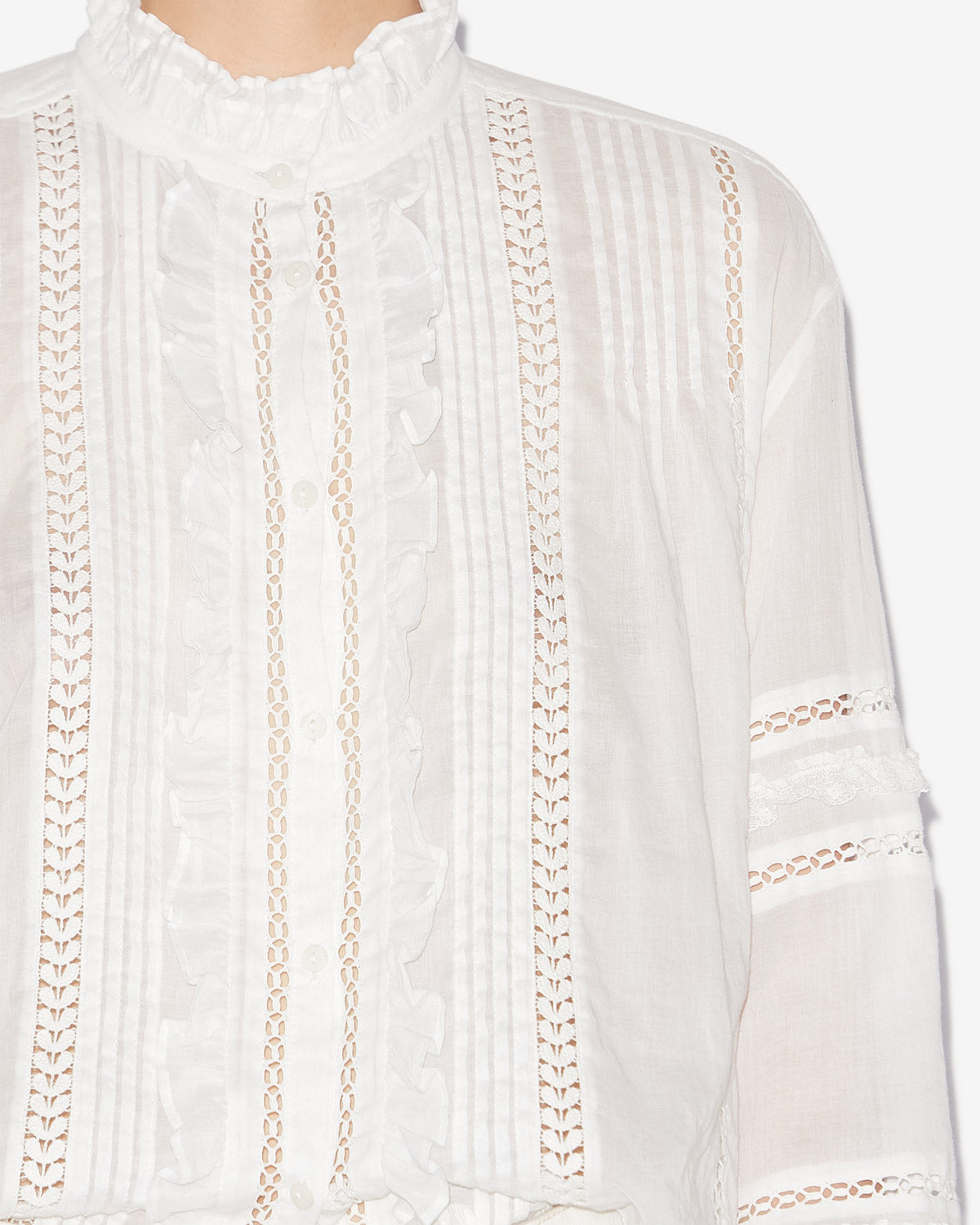 Camicia valda in voile di cotone finemente lavorato - Bianco - Woman - 2