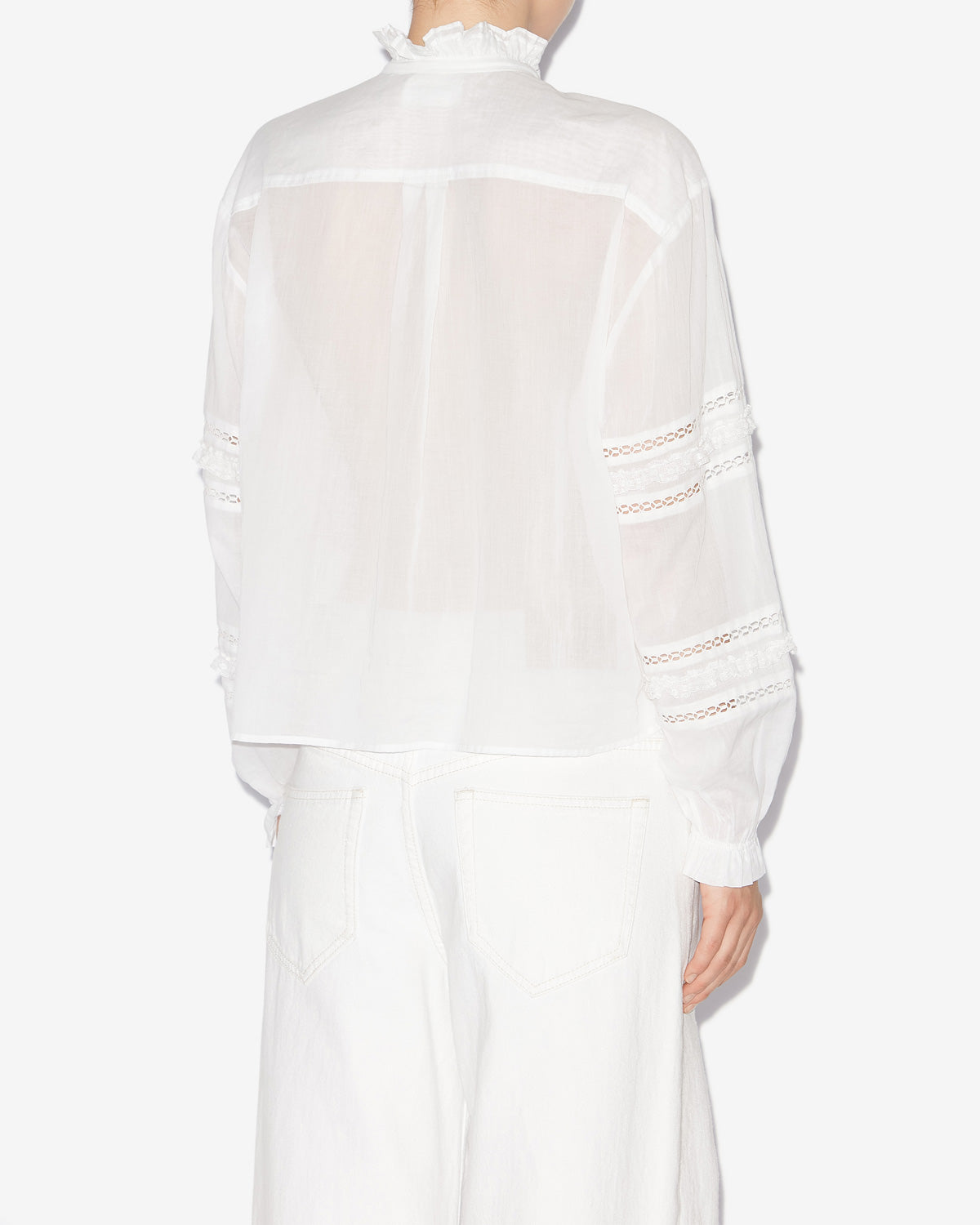 Camicia valda in voile di cotone finemente lavorato - Bianco - Woman - 4