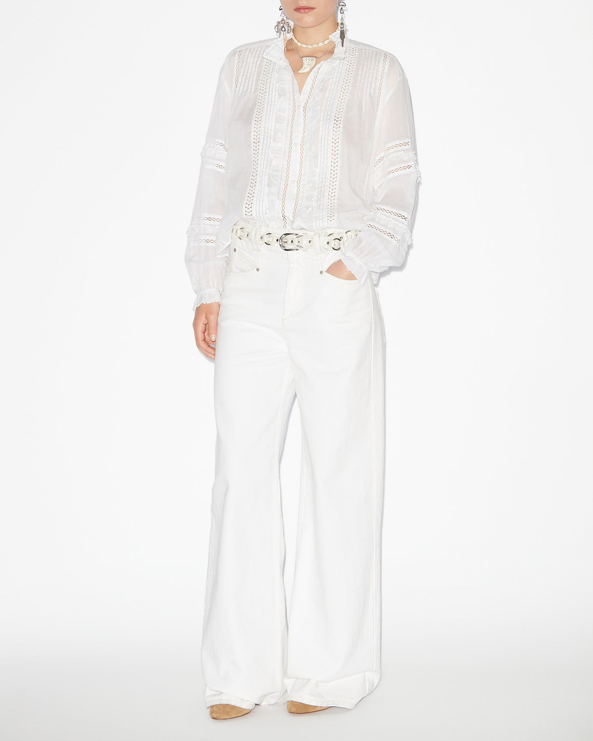 Camicia valda in voile di cotone finemente lavorato - Bianco - Woman - 1