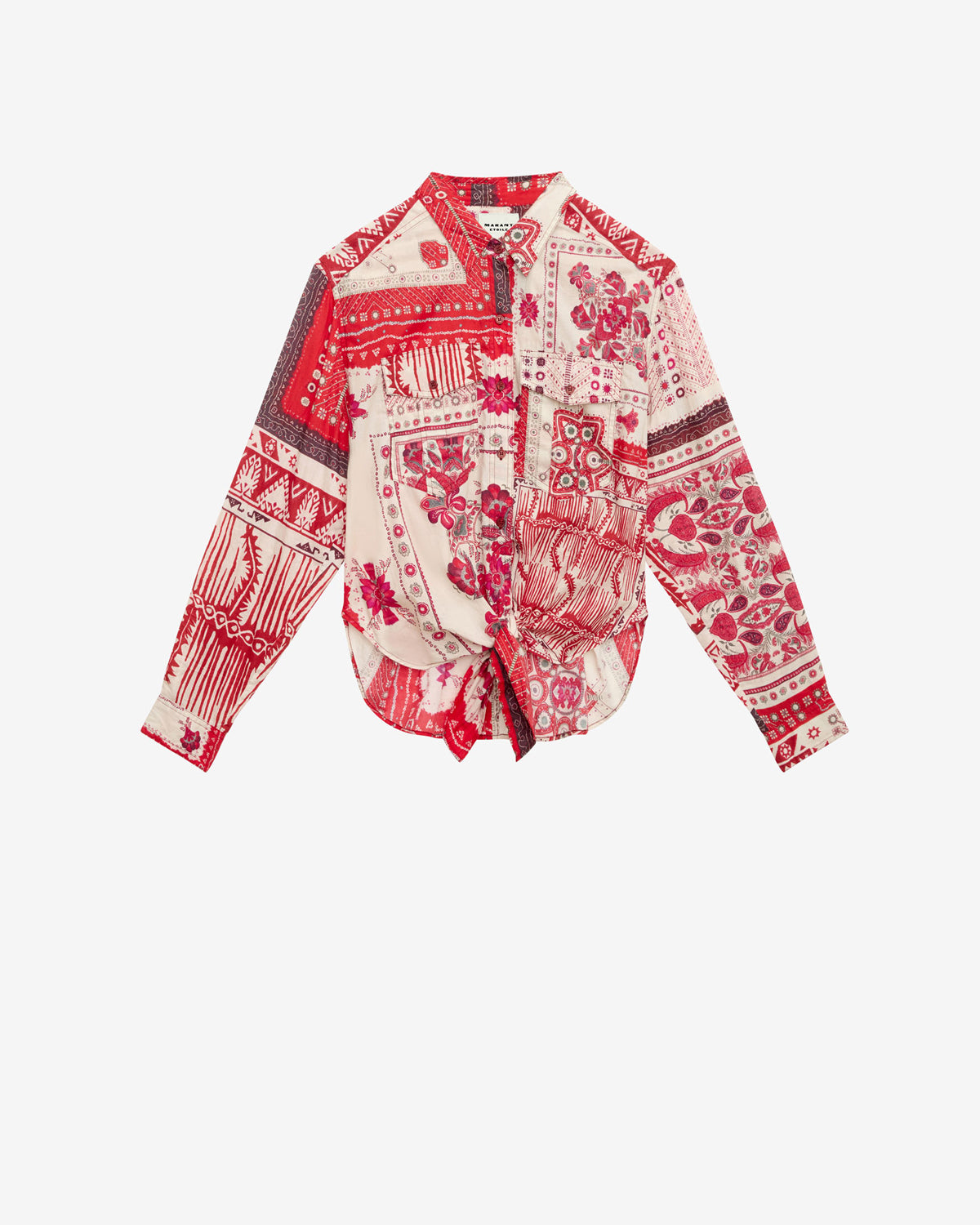 Camisa anudada de voile de algodón estampada nathy - Red and ecru - Woman - 5