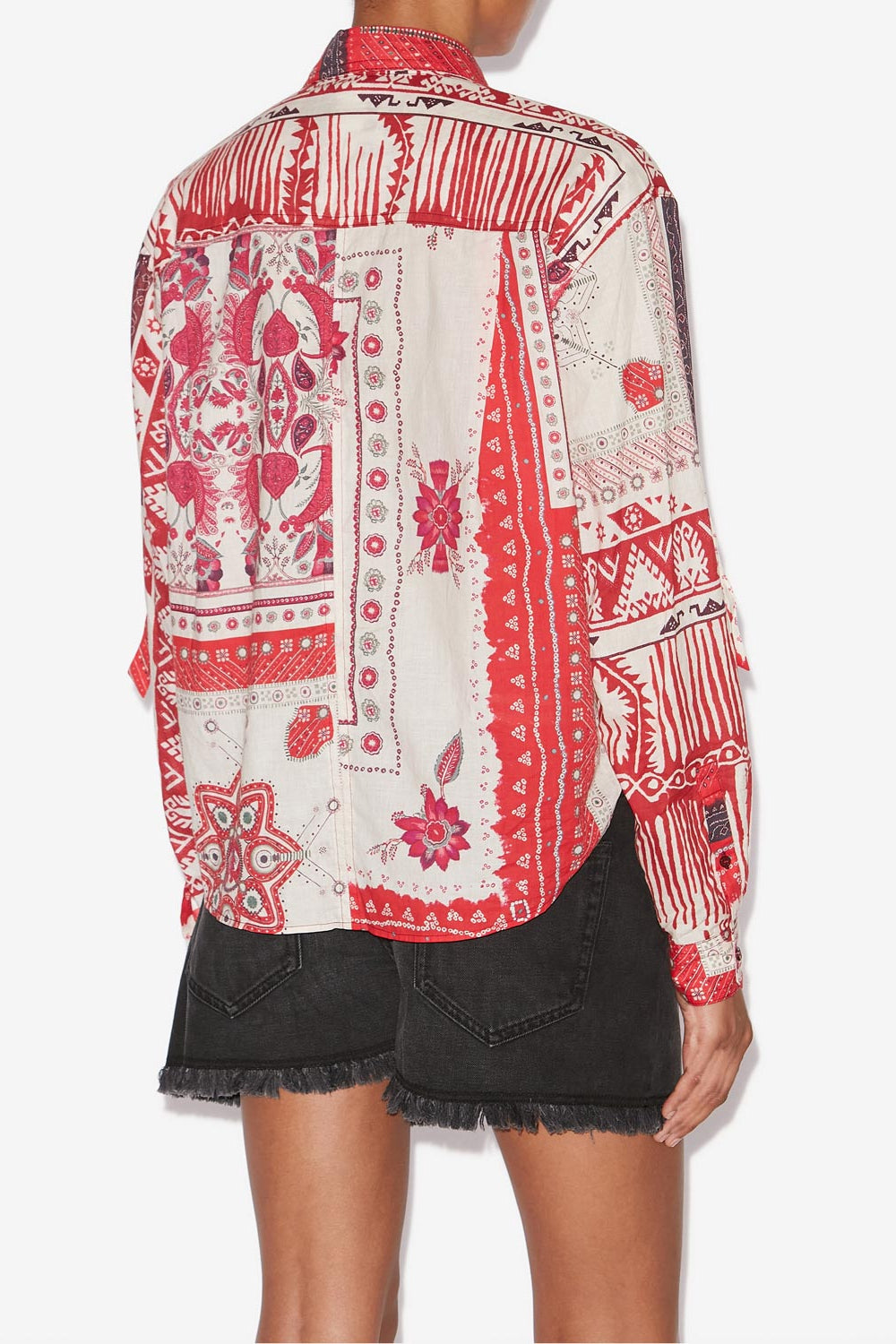 Chemise nathy nouée en voile de coton imprimé - Rouge et écru - Woman - 5