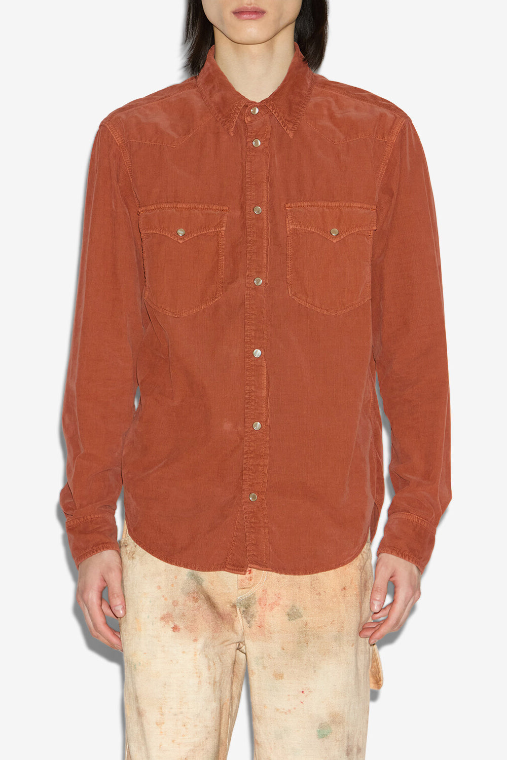 Chemise western vasco en velours côtelé - Orange - Man - 4