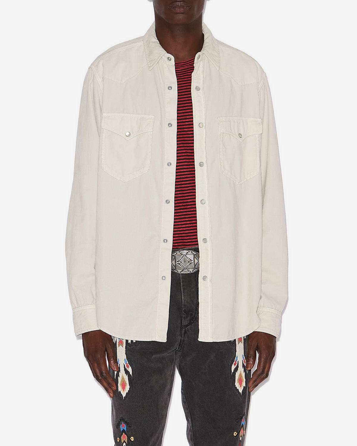 Chemise vasco en velours côtelé - Écru - Man - 3