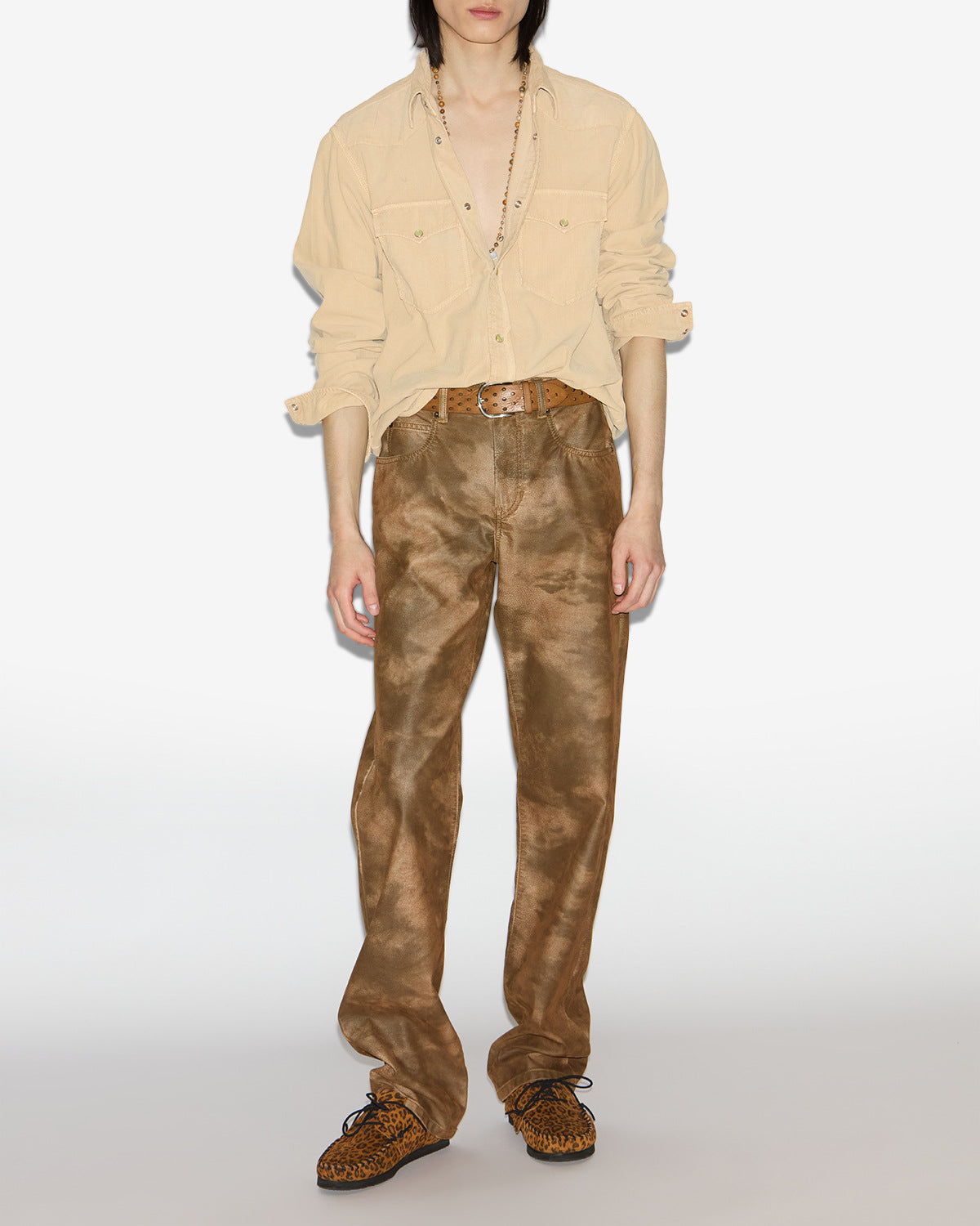 Camicia western vasco in velluto a coste - Beige - Man - 1