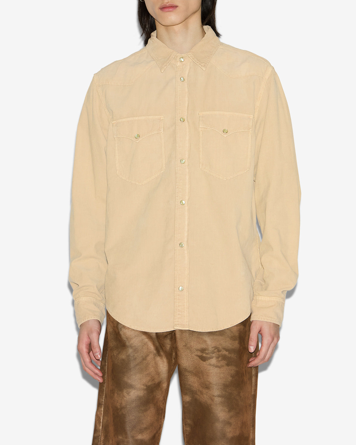 Camicia western vasco in velluto a coste - Beige - Man - 3