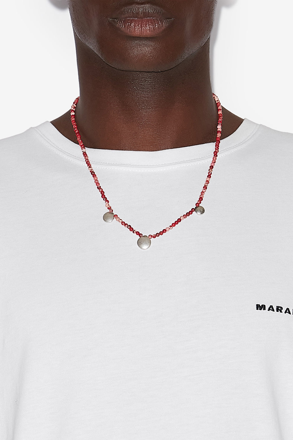 Adri natural stone and brass necklace - Rio red-silver - Man - 2