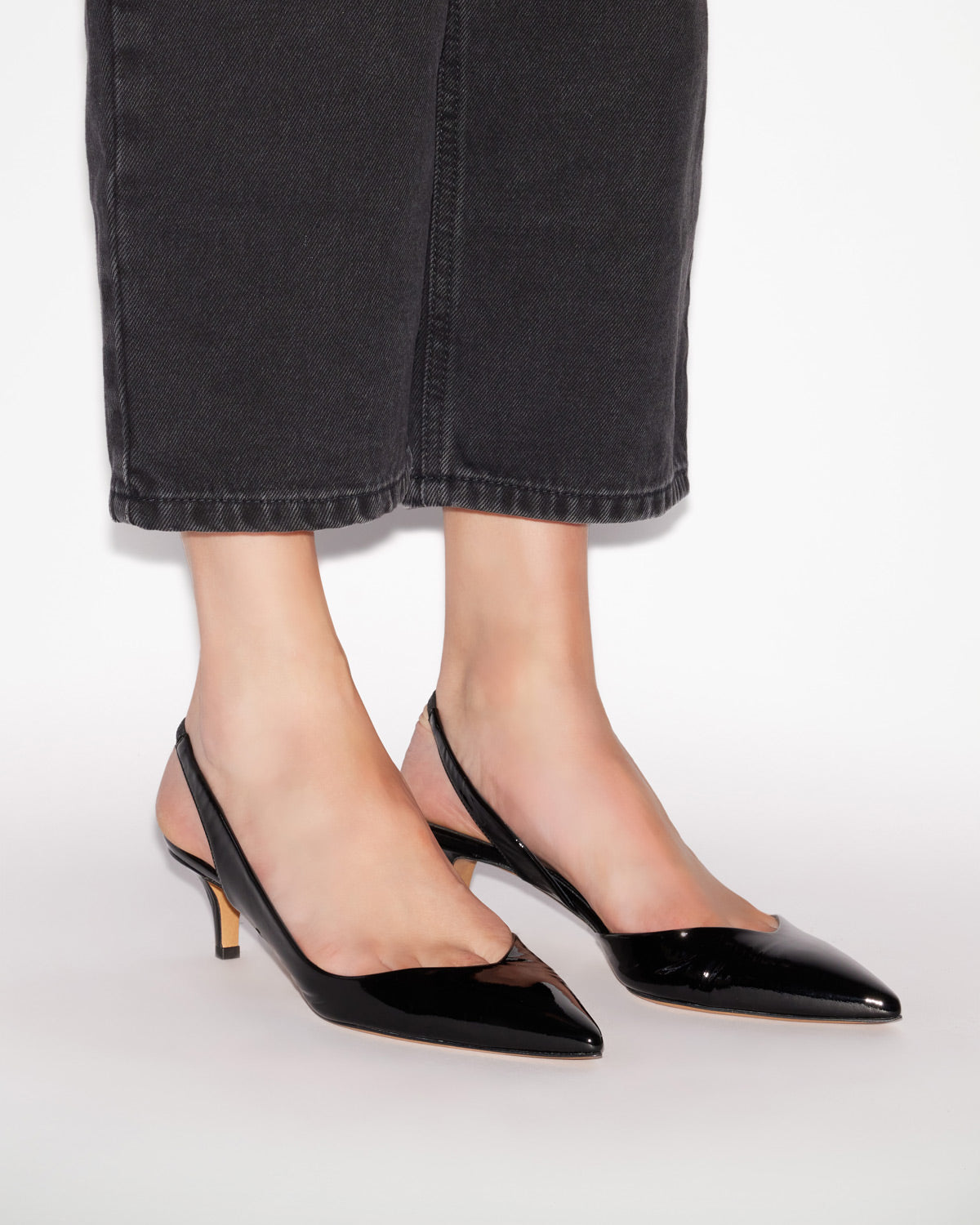 Décolleté slingback padim con tacco in pelle verniciata - Nero - Woman - 5