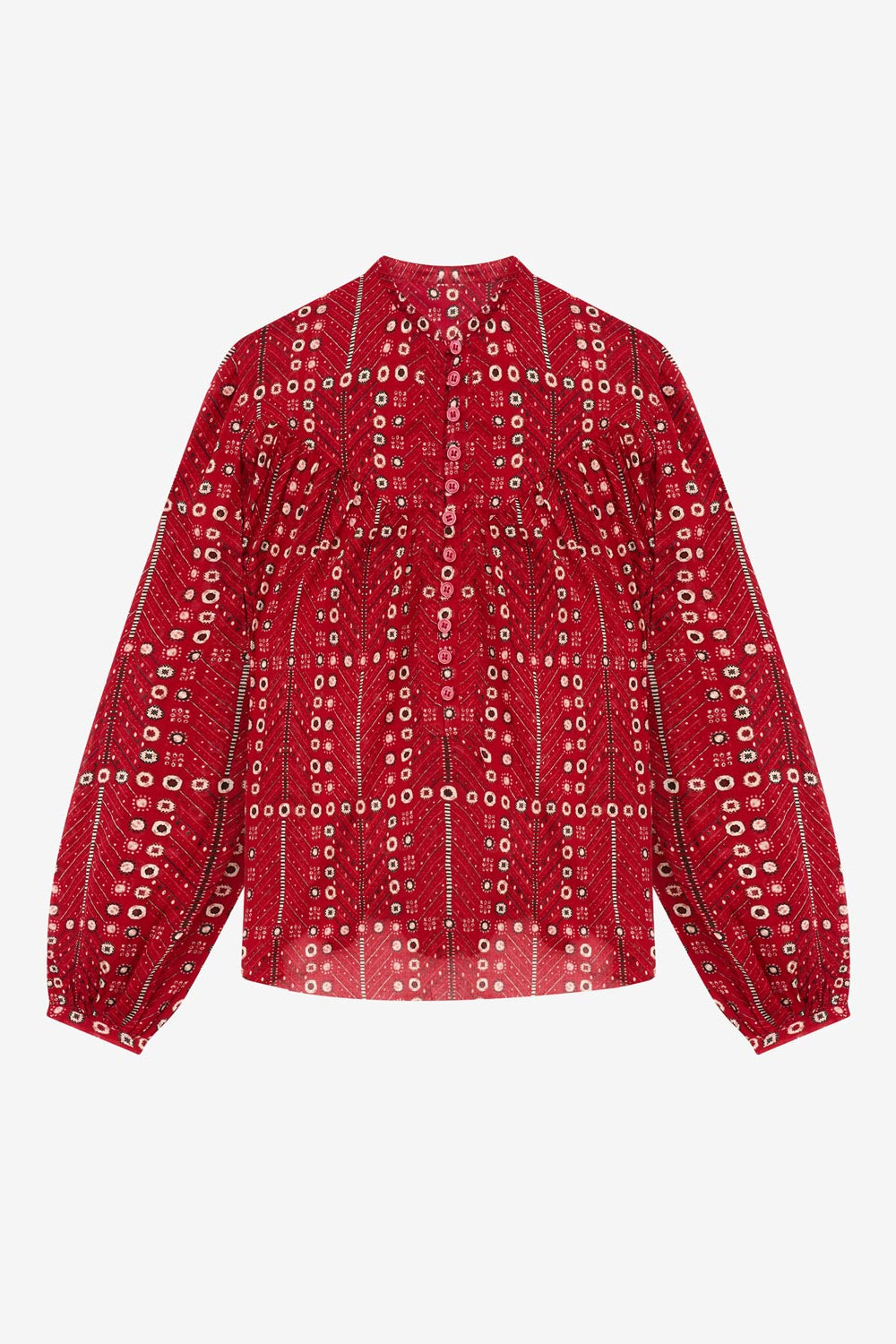 Blouse salika en voile de coton imprimé et froncé - Rouge - Woman - 1