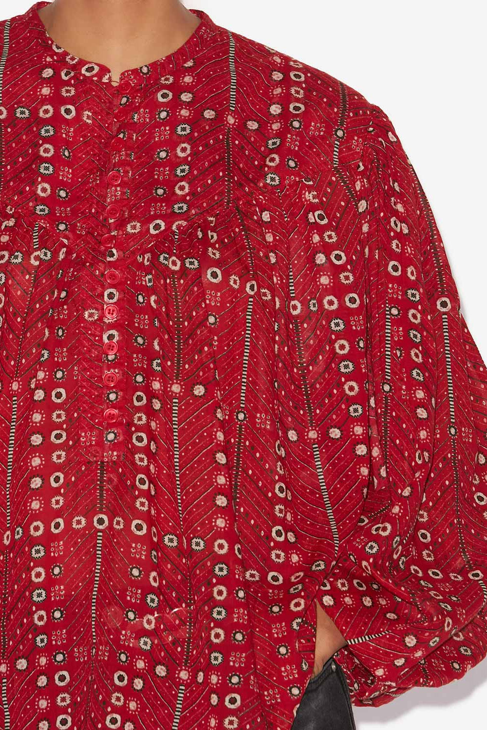 Blouse salika en voile de coton imprimé et froncé - Rouge - Woman - 3