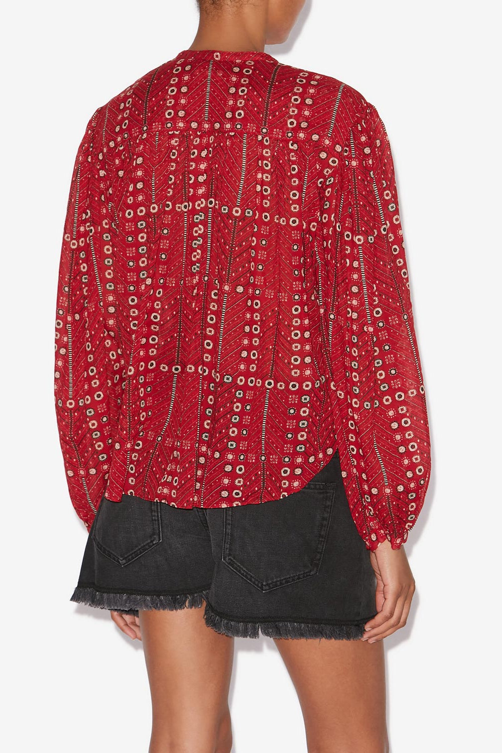 Blouse salika en voile de coton imprimé et froncé - Rouge - Woman - 5