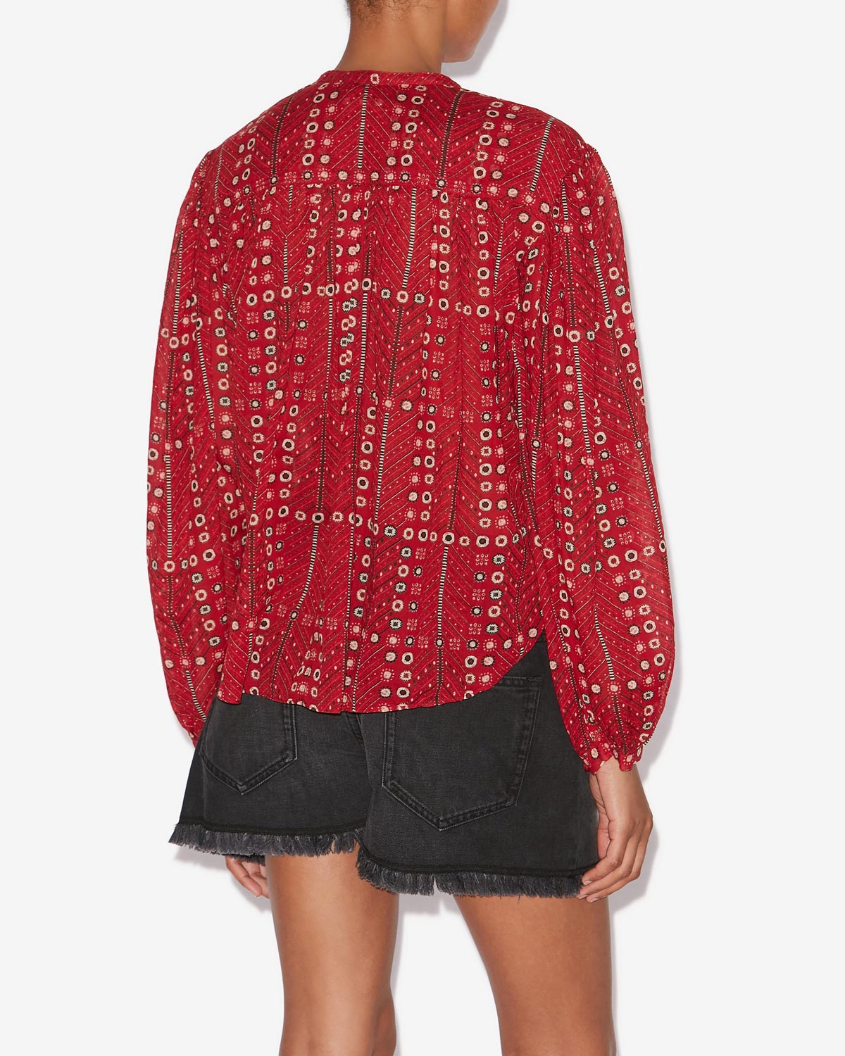 Blusa salika in voile di cotone arricciato con stampa - Rosso - Woman - 4