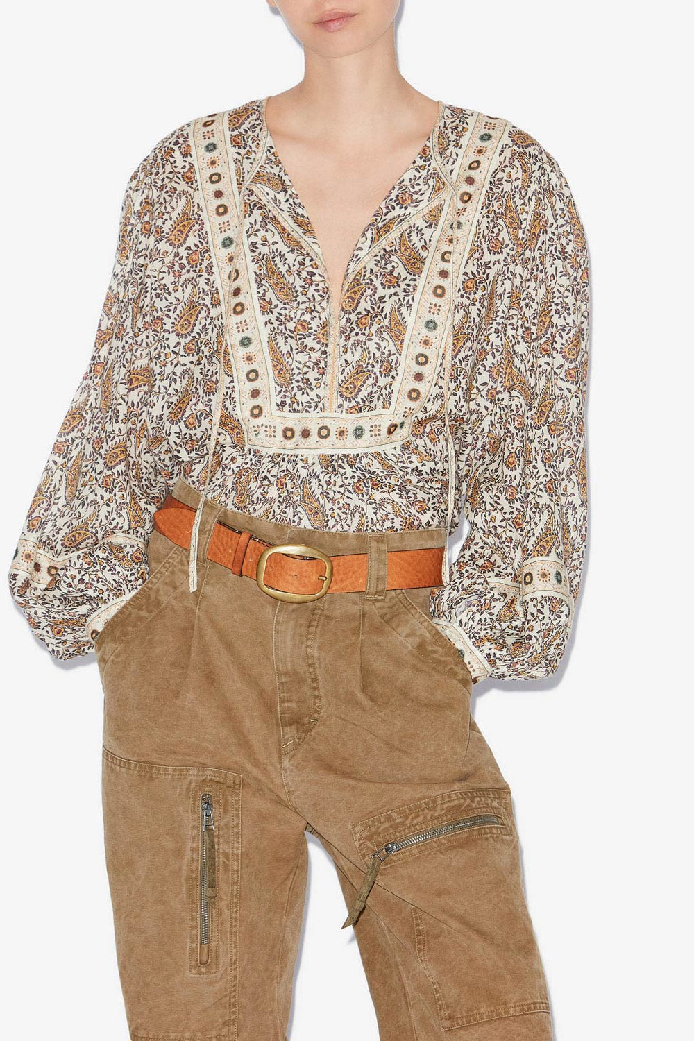 Blusa gayle in voile di cotone con stampa - Ecru - Woman - 4