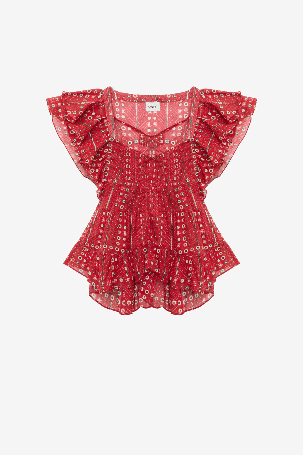 Top madrana en voile de coton imprimé - Rouge - Woman - 1