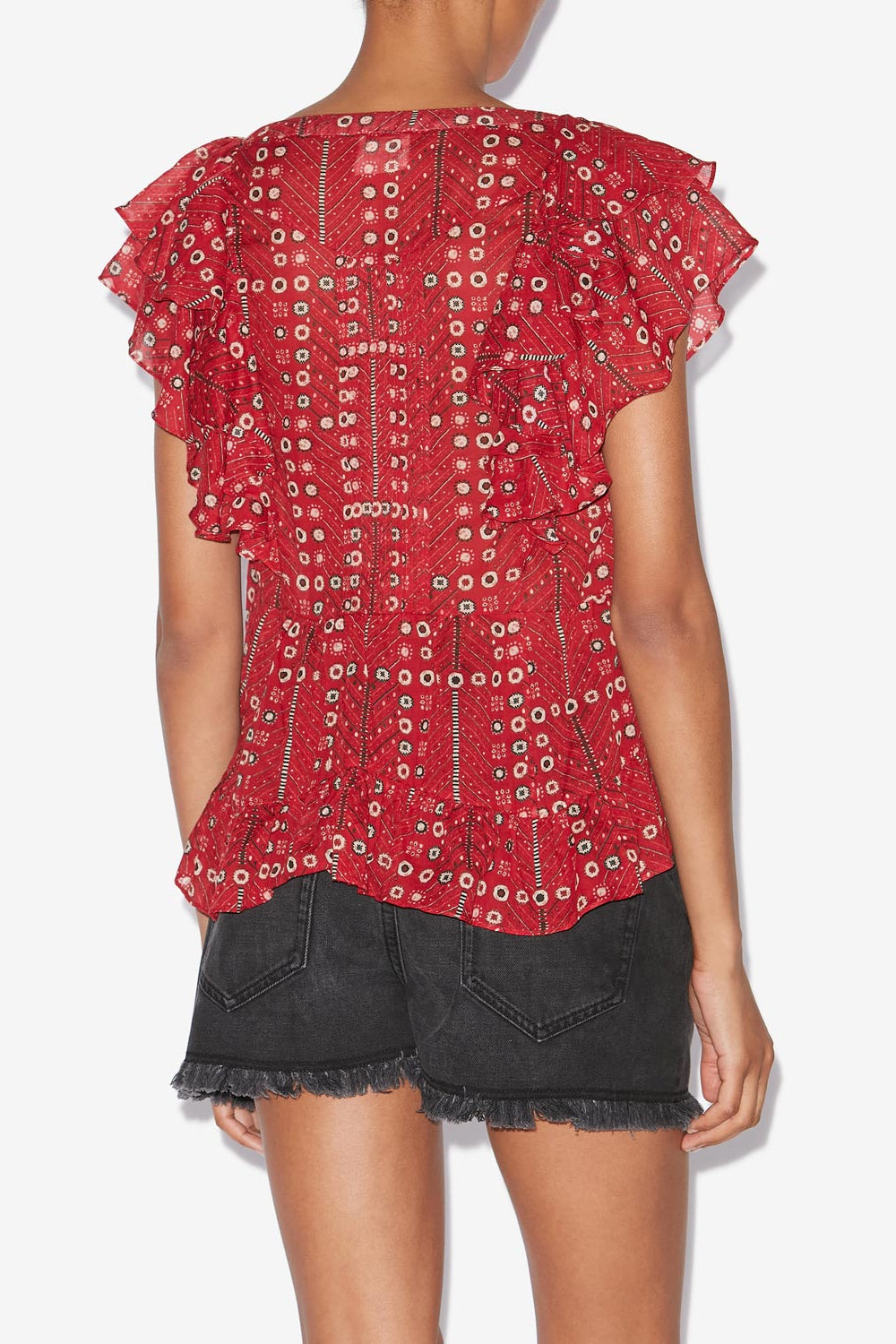 Top madrana en voile de coton imprimé - Rouge - Woman - 5