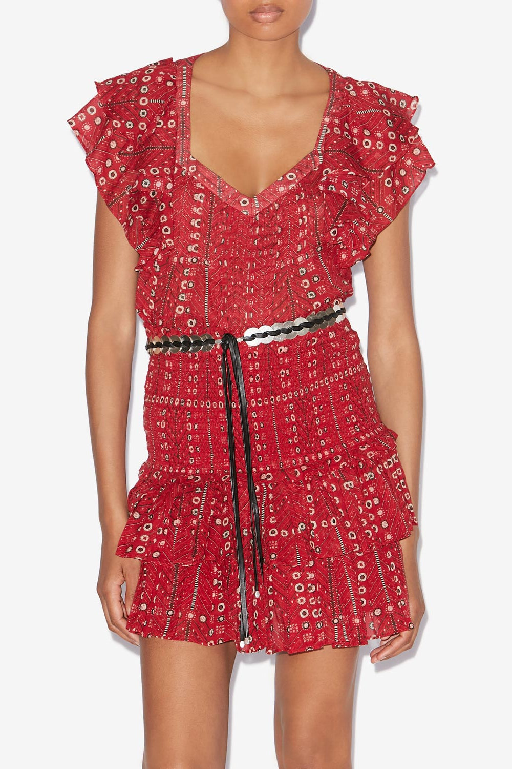 Top madrana en voile de coton imprimé - Rouge - Woman - 4