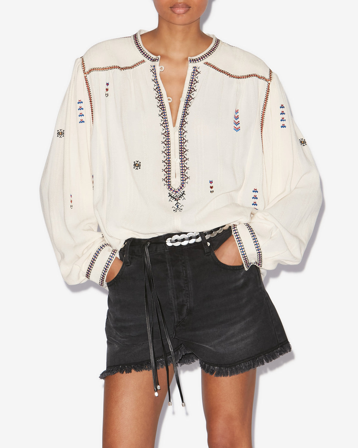 Blusa pelson in garza ricamata - Ecru - Woman - 3