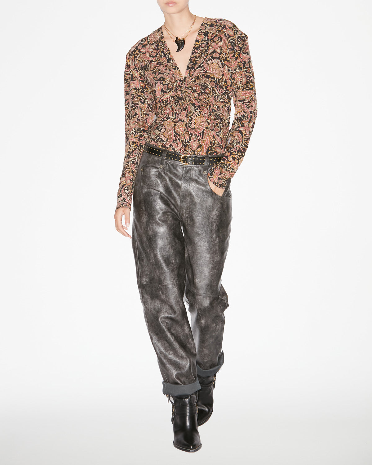 Top con stampa zekia a maniche lunghe - Black-ochre - Woman - 1