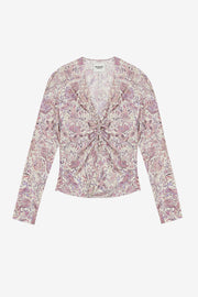 Top con stampa zekia a maniche lunghe - Ecru-purple - Woman