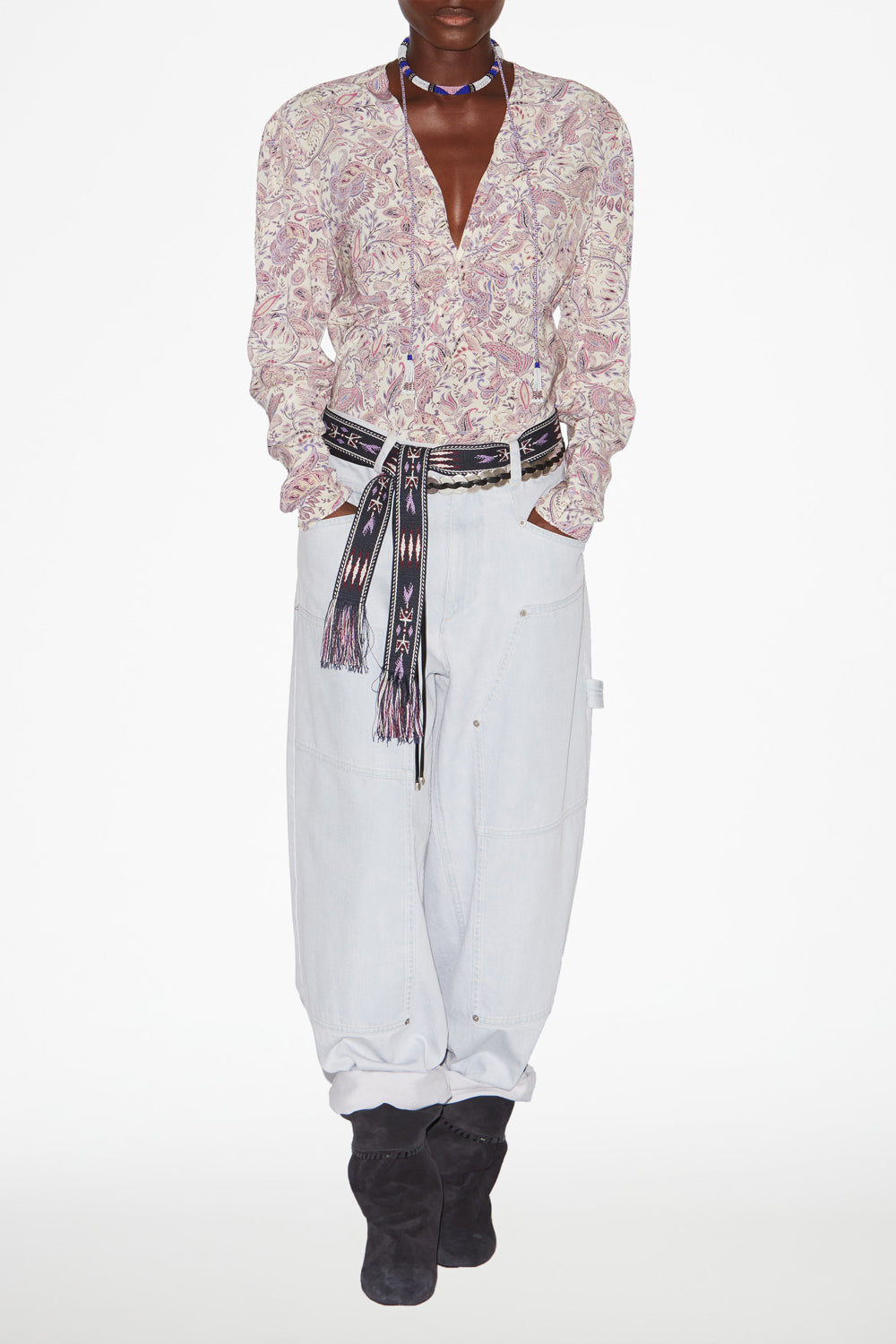 Top con stampa zekia a maniche lunghe - Ecru-purple - Woman - 2