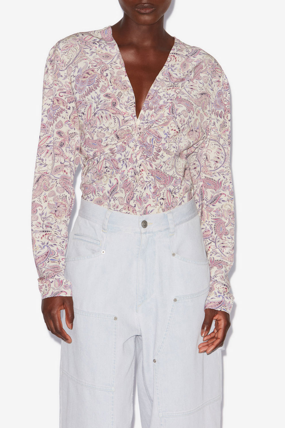 Top con stampa zekia a maniche lunghe - Ecru-purple - Woman - 4