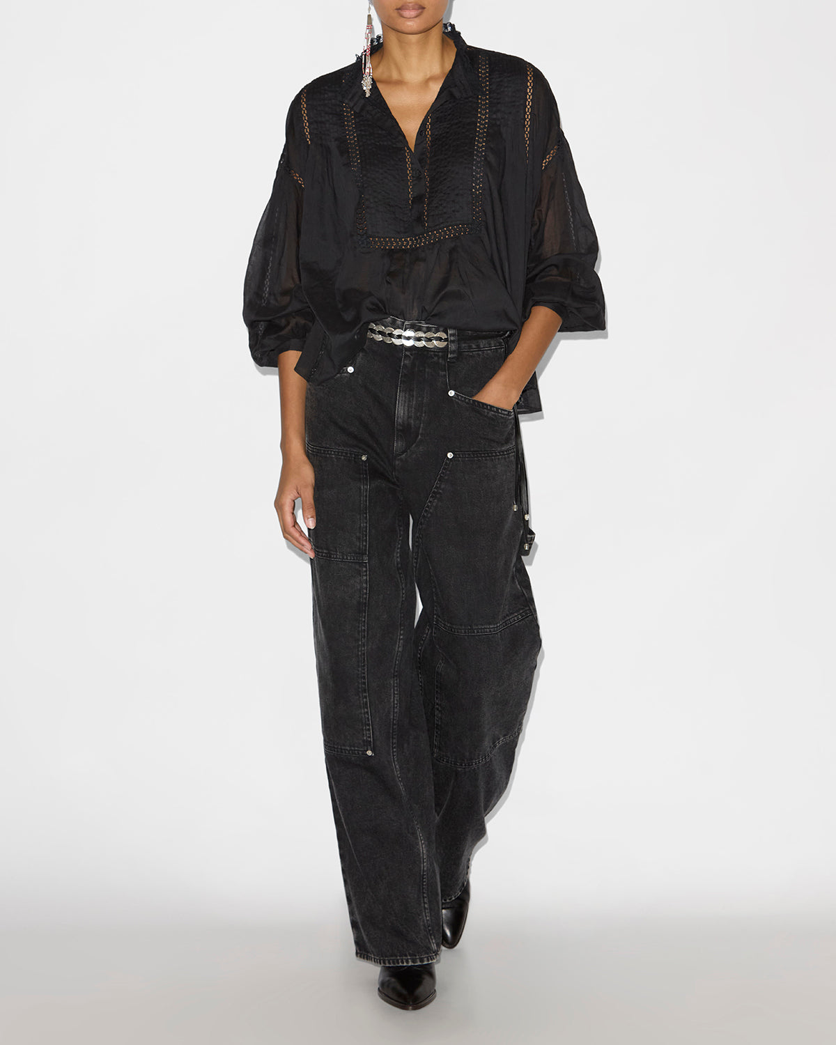 Blusa disia in voile di cotone - Nero - Woman - 1