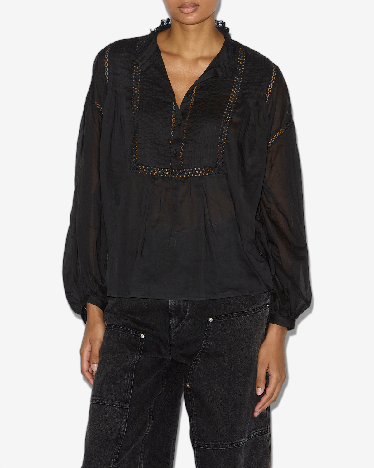 Blusa disia in voile di cotone - Nero - Woman - 2