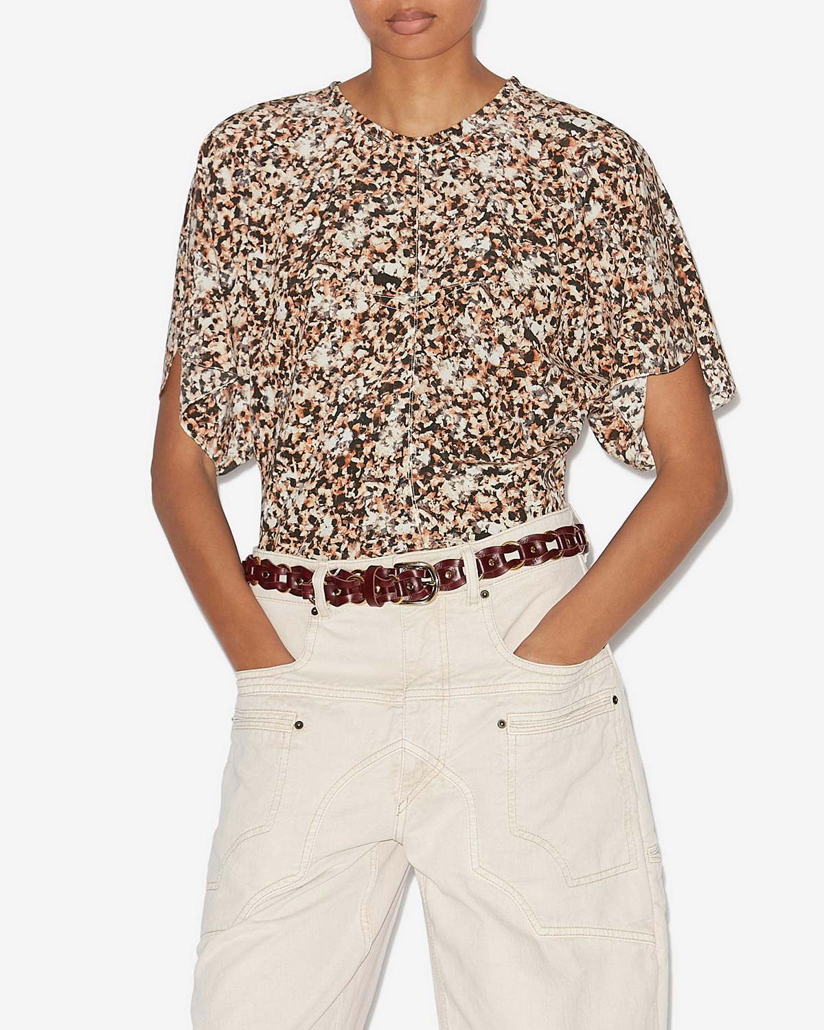 Top karlita aus bedruckter seide - Ochre-ecru - Woman - 3