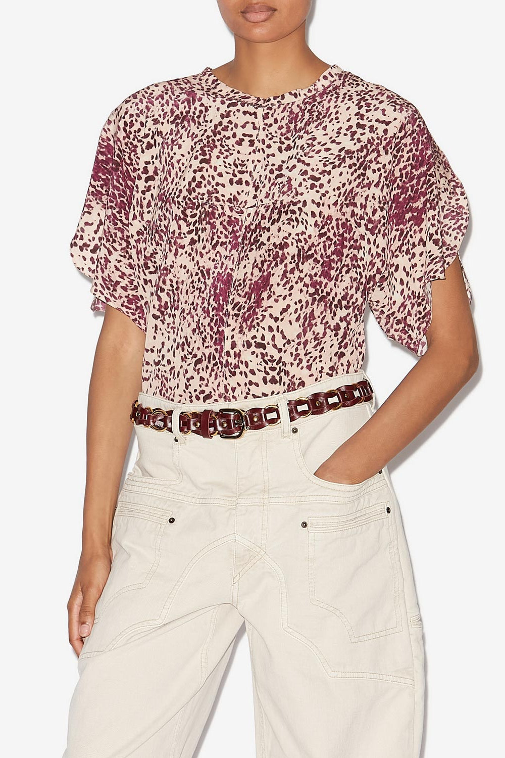 Top karlita in seta con stampa - Purple-ecru - Woman - 4