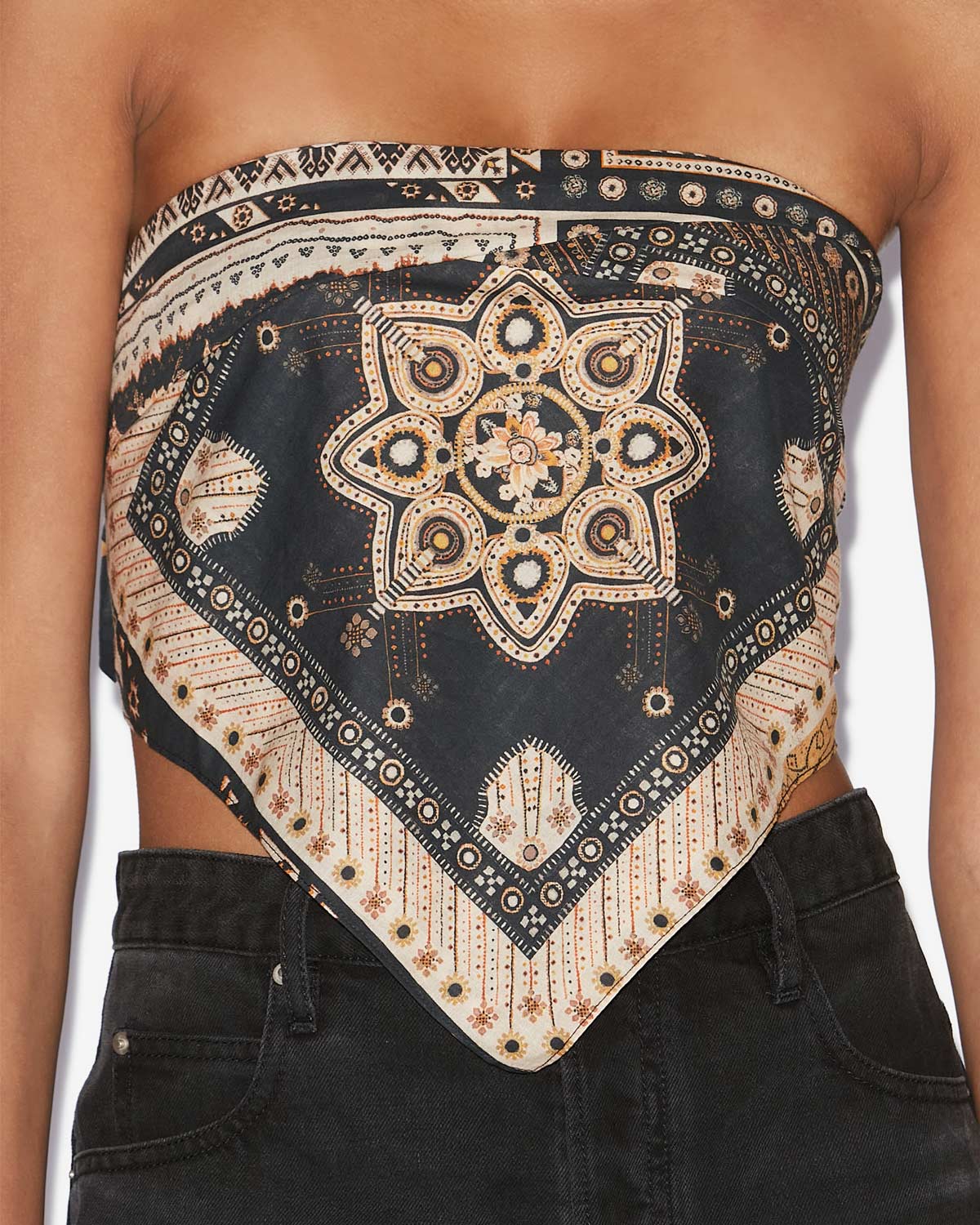 Top feyza in voile di cotone con stampa - Black-ochre - Woman - 2