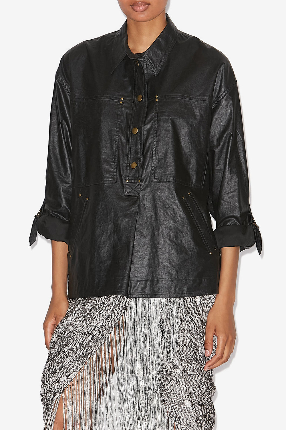 플로리다 코팅 마감된 리넨 셔츠 - 검은색 - Woman - 4