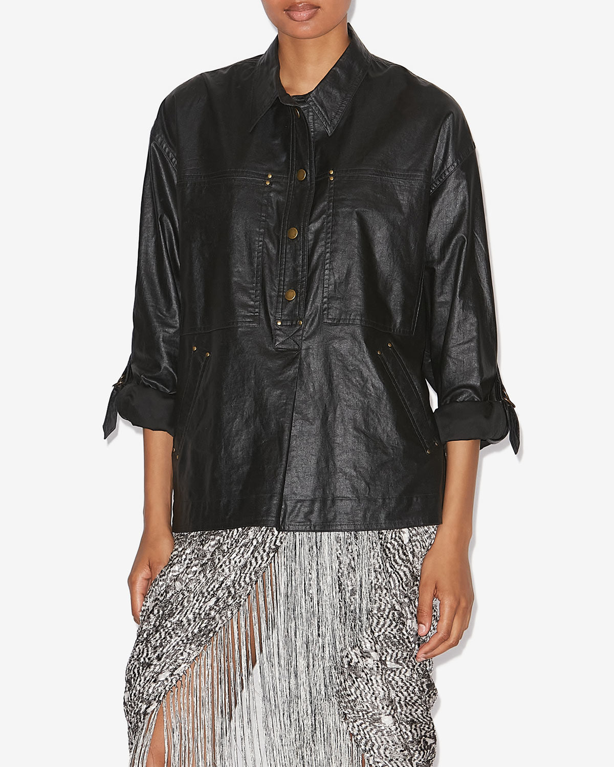 Chemise florida en lin enduit - Noir - Woman - 3