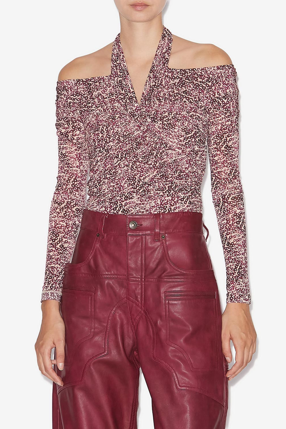 본다 프린트 저지 드레이프 탑 - Purple-ecru - Woman - 4