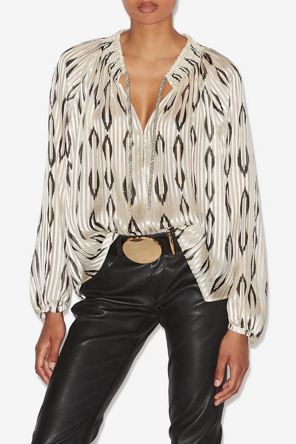 Blusa syra in seta con motivi grafici - Ecru and black - Woman - 4