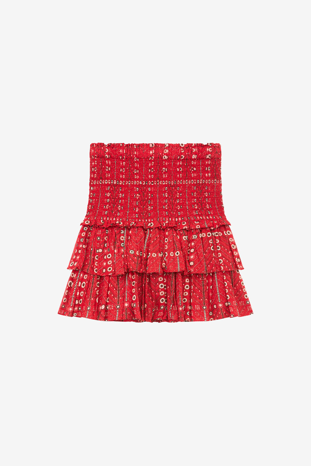 Jupe naomi en voile de coton smocké imprimé  - Rouge - Woman - 1