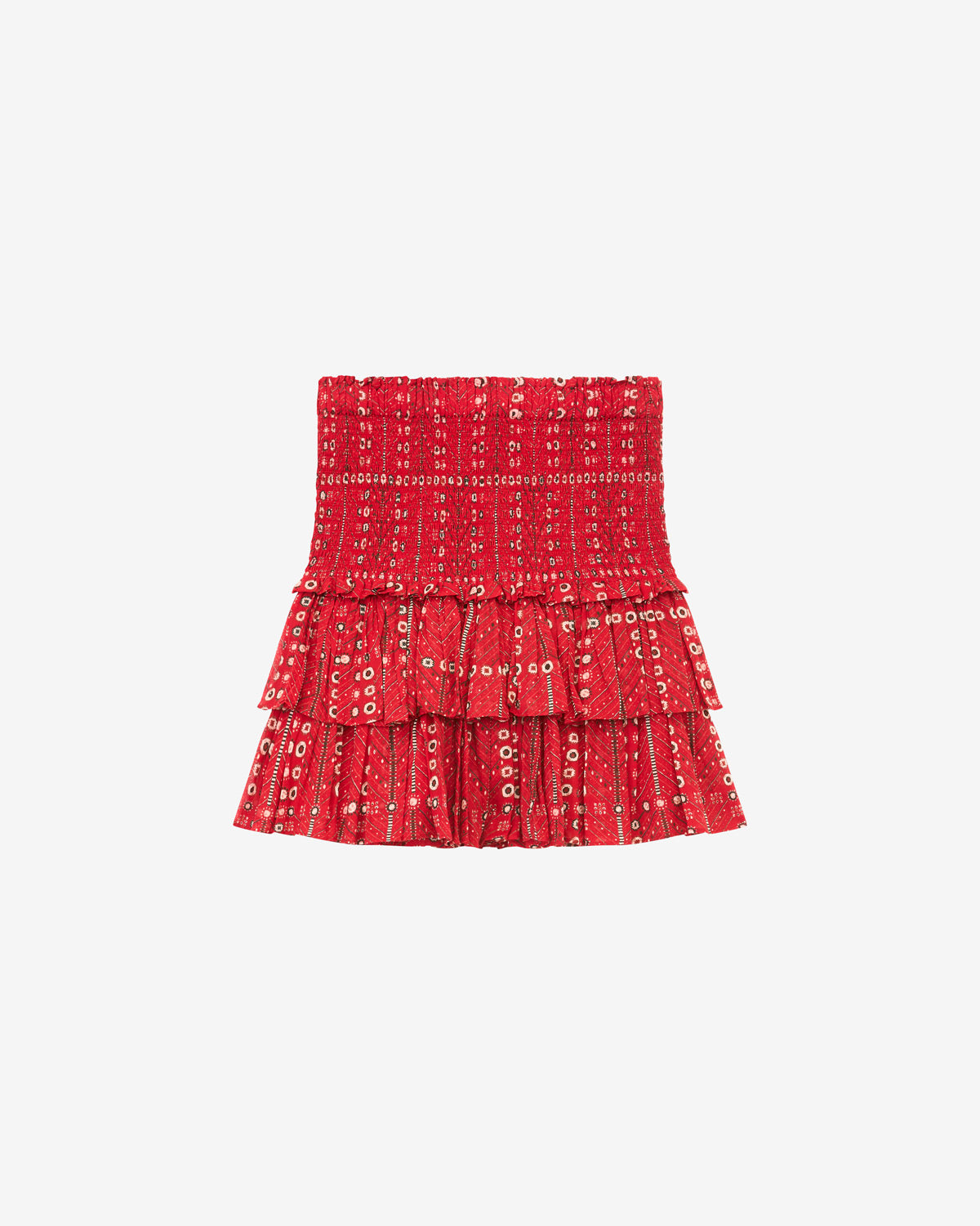 Gonna naomi in voile di cotone con stampa e punto smock - Rosso - Woman - 5