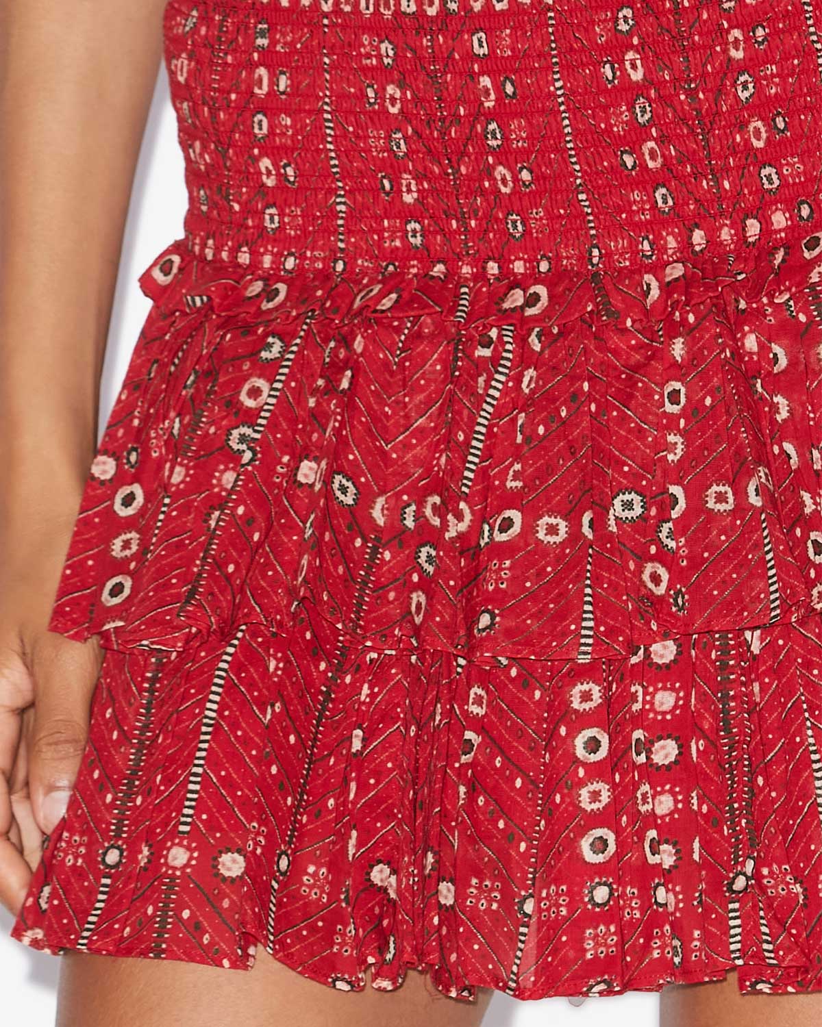 Gonna naomi in voile di cotone con stampa e punto smock - Rosso - Woman - 2