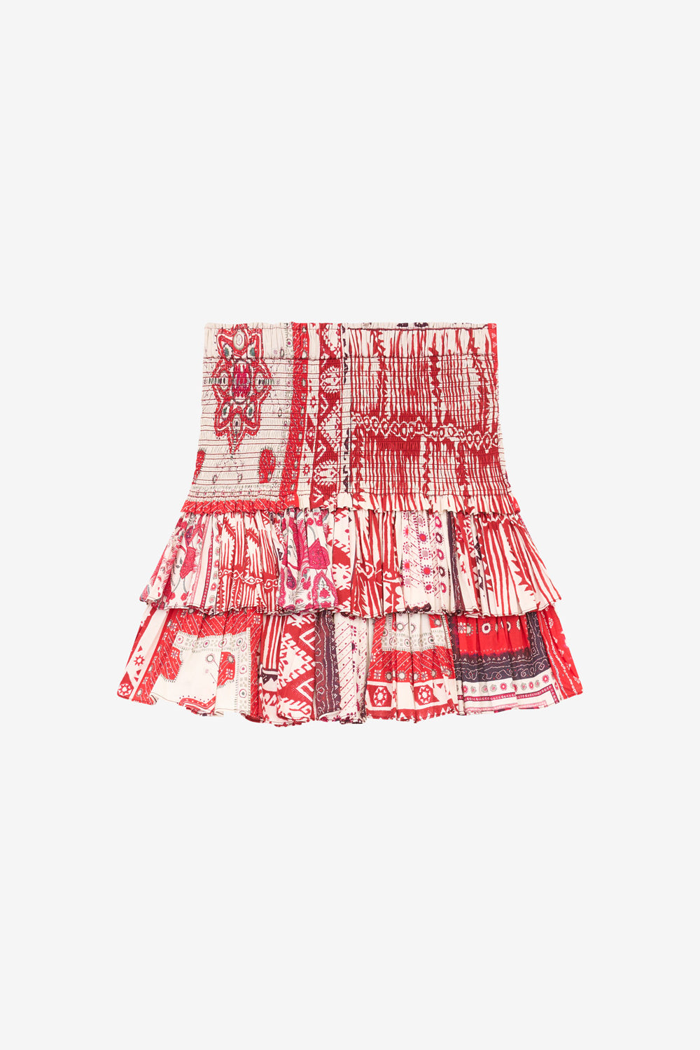 Jupe naomi en voile de coton smocké imprimé bandana - Rouge et écru - Woman - 1