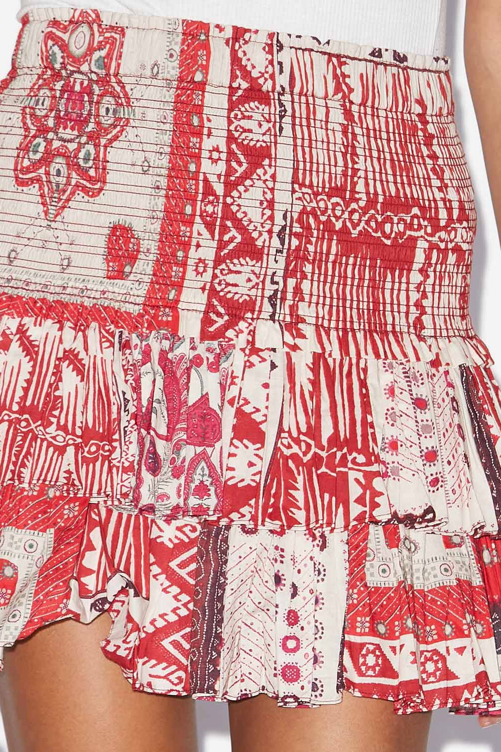 Jupe naomi en voile de coton smocké imprimé bandana - Rouge et écru - Woman - 3