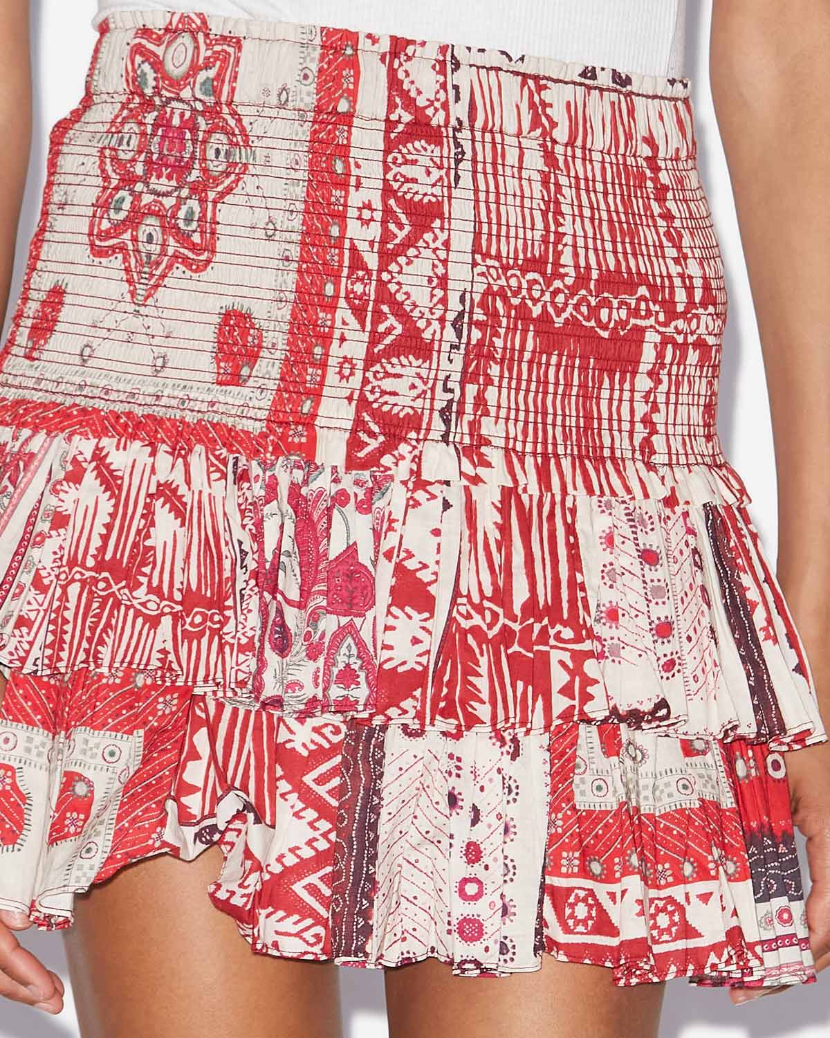 Gonna naomi in voile di cotone con stampa a bandana e punto smock - Red and ecru - Woman - 2