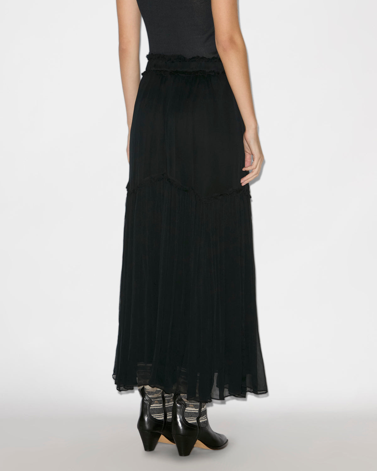 Geraffter langer rock veronique aus musselin - Schwarz - Woman - 4