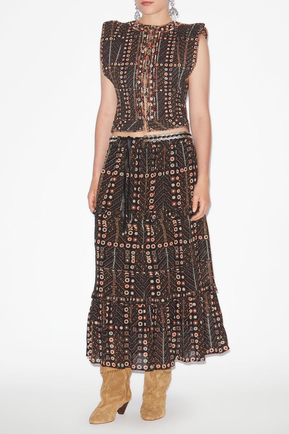 Gonna lunga diya in voile di cotone con stampa - Nero lavato - Woman - 2